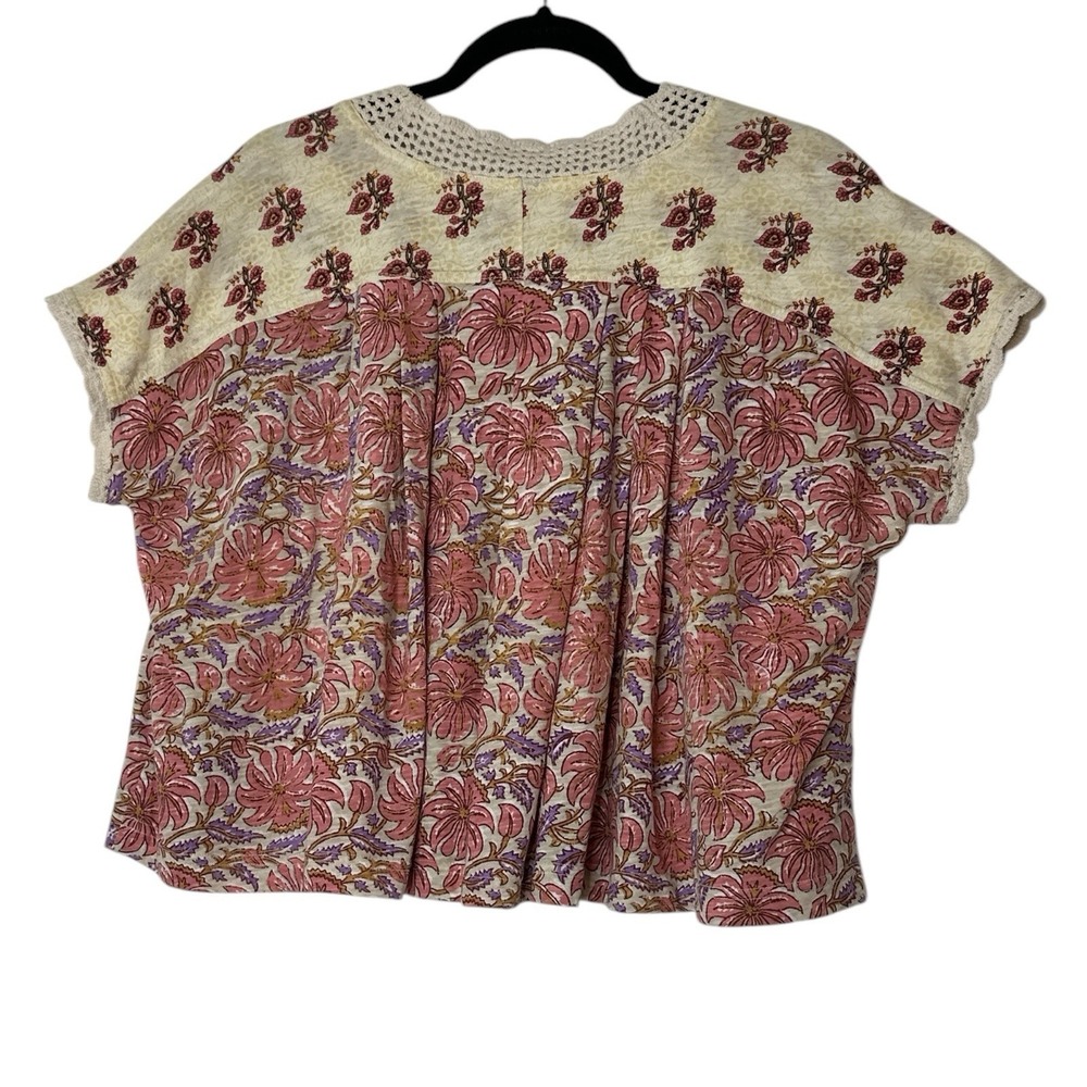 Free People Top Women Médium Floral Crochet Short Sleeve Crop Bohemian‎ Fairy - Picture 4 of 11